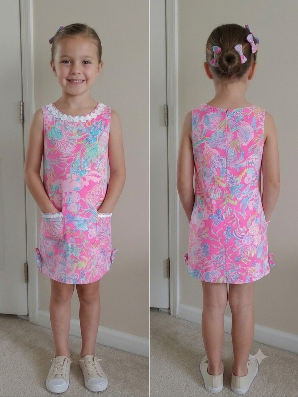 Lilly Pulitzer Pink Multicolor Floral Sleeveless Shift  Girl Dress Size L (8-10)